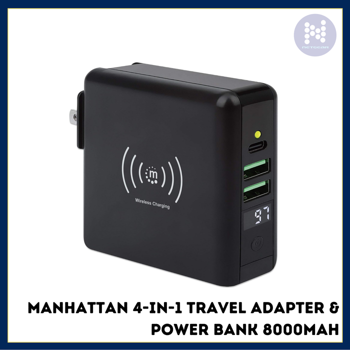 MANHATTAN 4-IN-1 TRAVEL ADAPTER & POWER BANK 8000mAh