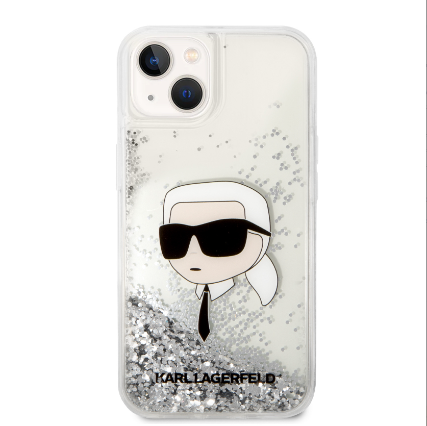 KARL LAGERFELD CASE IPHONE 15 GLITTER KARL HEAD SILVER