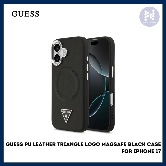 Funda Guess de piel sintética con logotipo triangular y MagSafe negra para iPhone 17