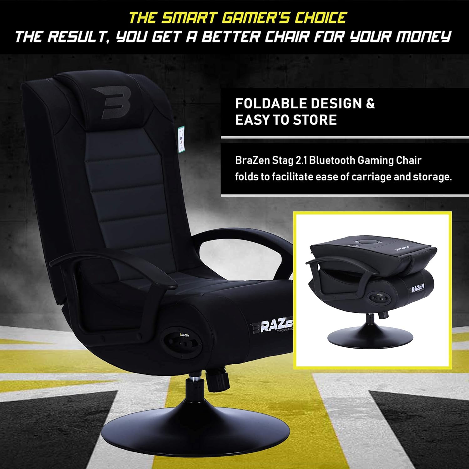 Brazen Chair BRAZEN GAMING CHAIR 2.1 BLUETOOTH SURROUND BLACK – Netgear Gibraltar LTD