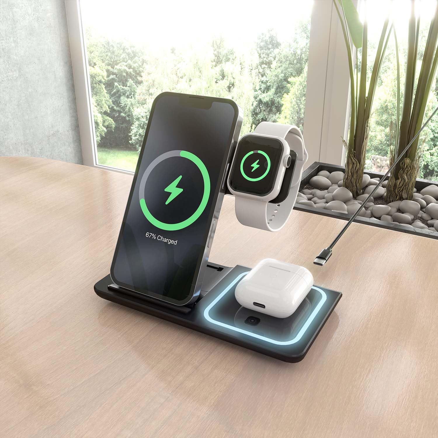 AISENS 3-1 WIRELESS CHARGING DOCK 15W BLACK