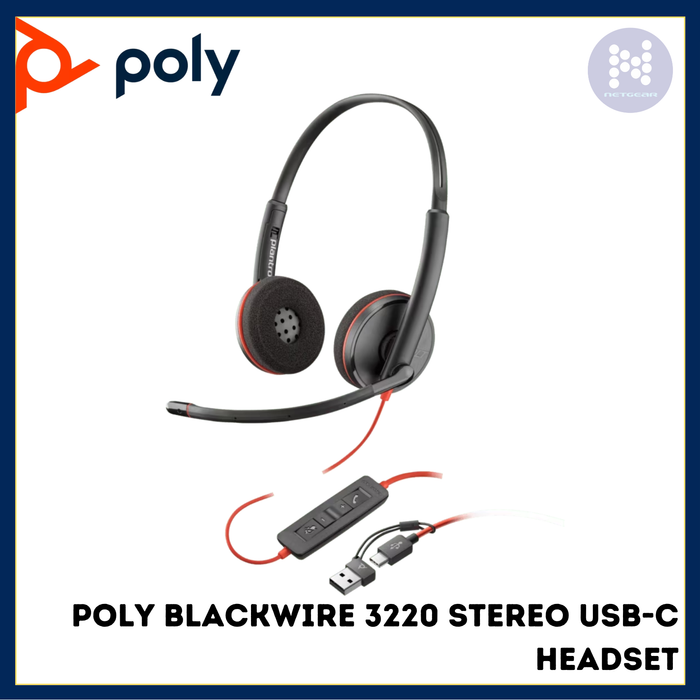 POLY BLACKWIRE 3220 STEREO USB-C HEADSET+USB-C/A  ADAP