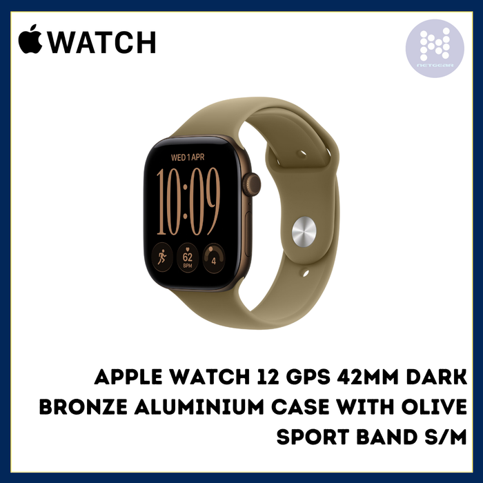 APPLE WATCH 12 GPS 42MM DARK BRONZE ALUMINIUM CASE WITH OLIVE SPORT BAND S/M