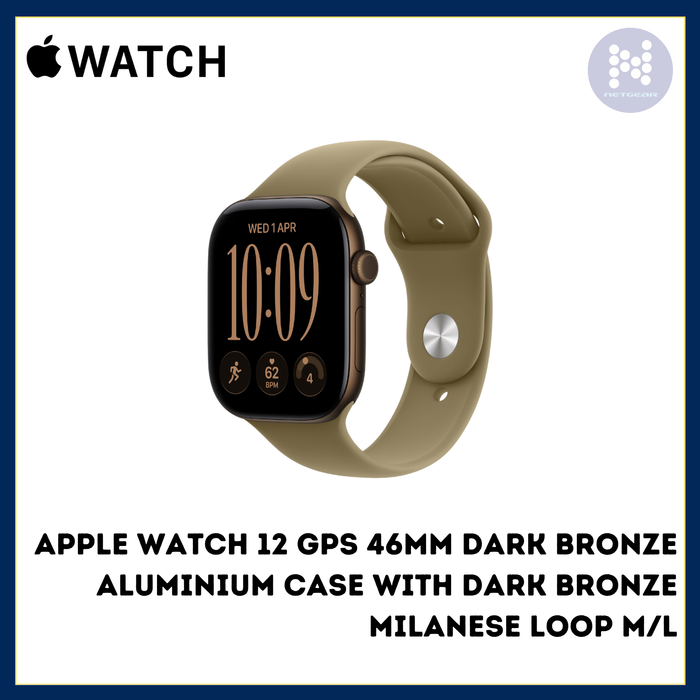 APPLE WATCH 12 GPS 46MM DARK BRONZE ALUMINIUM CASE WITH DARK BRONZE MILANESE LOOP M/L