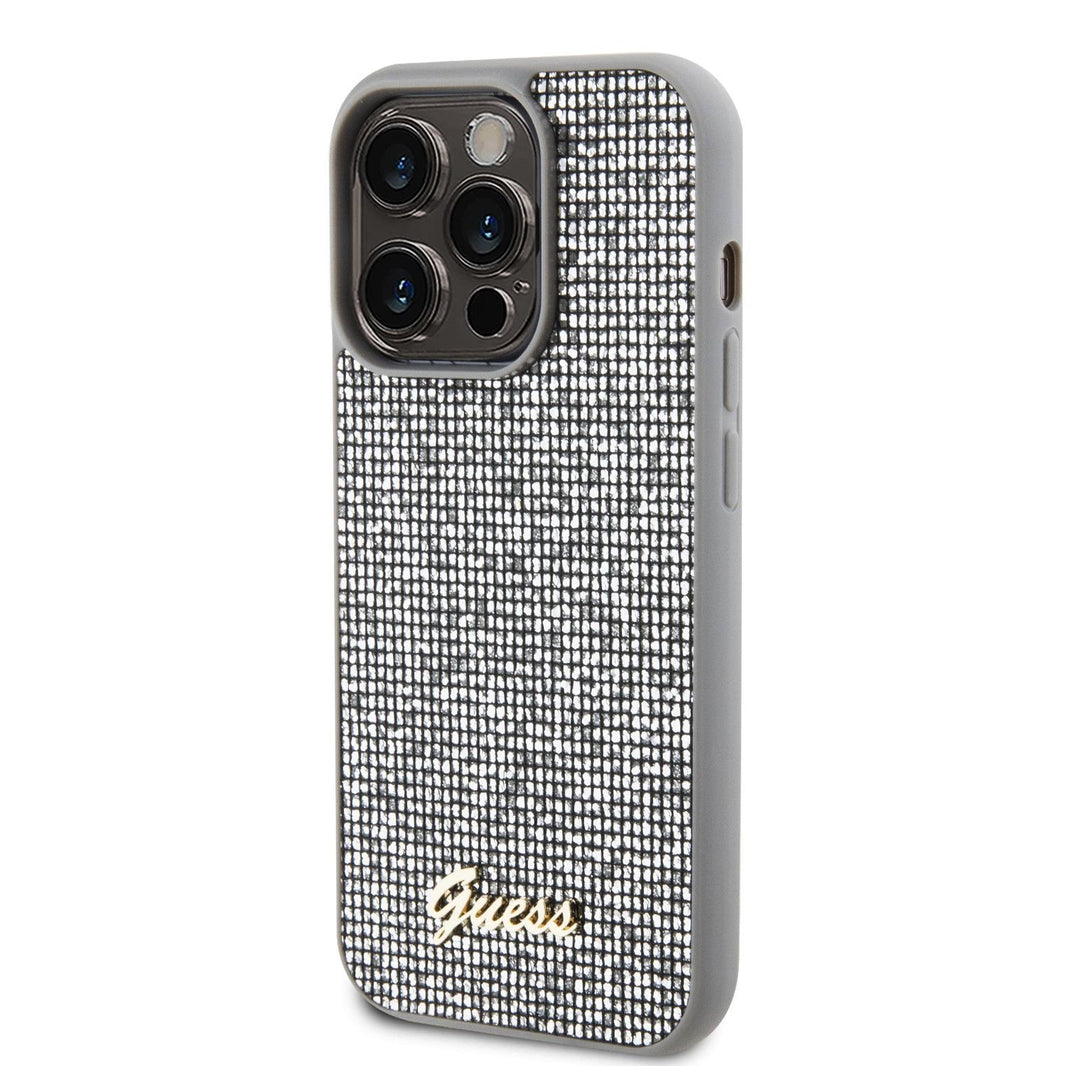 GUESS CASE IPHONE 15 PRO ESPEJO SCRIPT PLATA