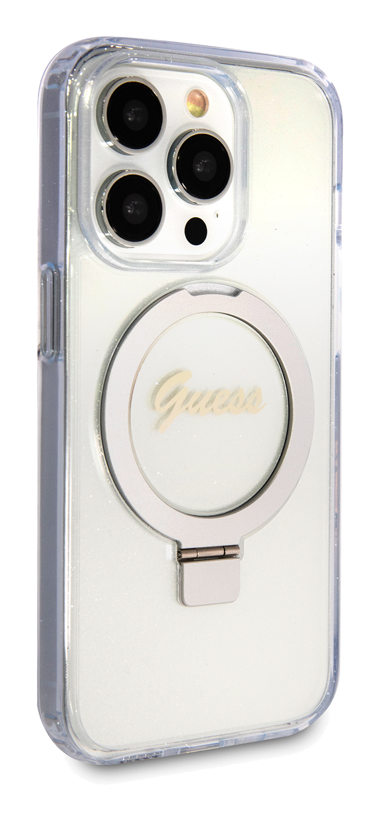GUESS CASE IPHONE 15 RINGSTAND GLITTER MAGSAFE CLEAR