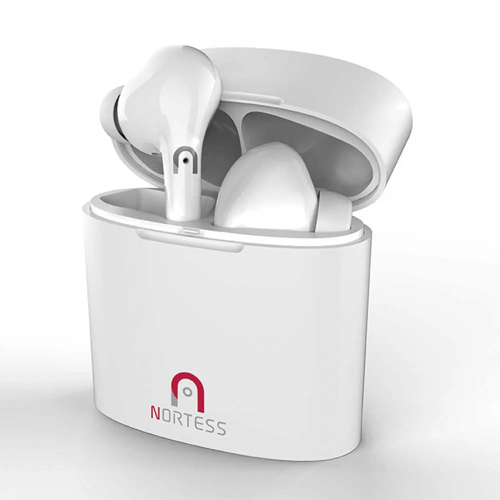 NORTESS BLUETOOH EARPHONES WHITE WITH CHARGING CASE