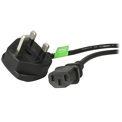 10ft (3m) UK Computer Power Cable, 18AWG, BS 1363 to C13 Cord