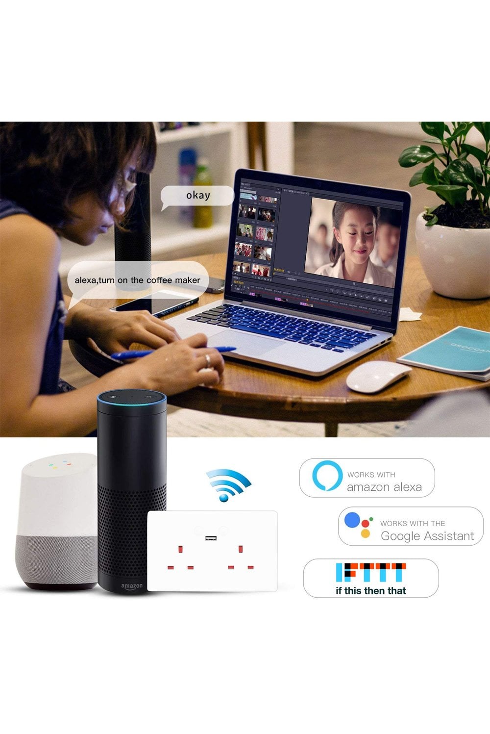 Tuya Smart dual wall socket UK + 1 usb